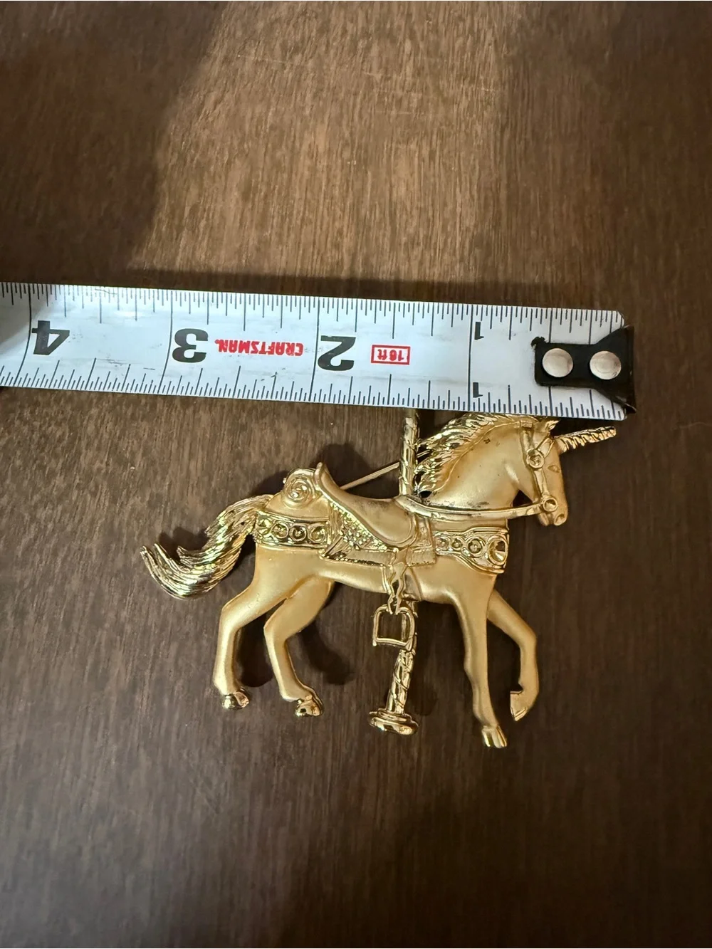 Vintage Unicorn Carousel Horse Pin Brooch Goldtone 2.5” X 3” Merry Go Round
